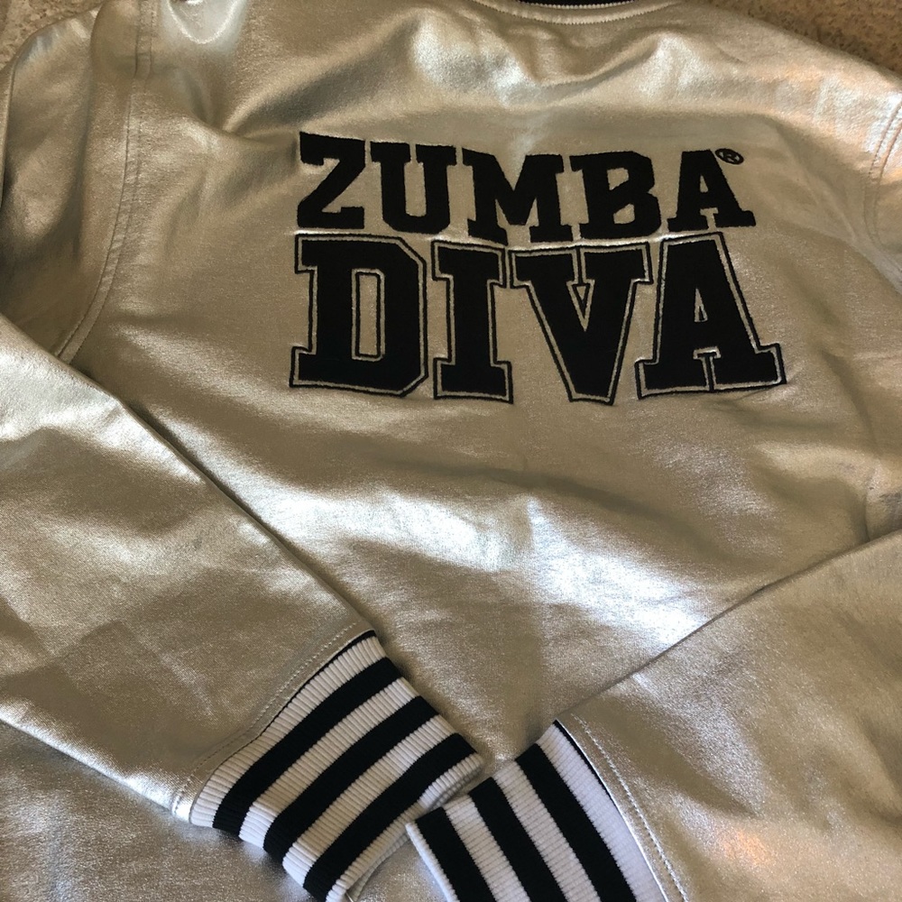Zumba diva bomber jacket medium silver